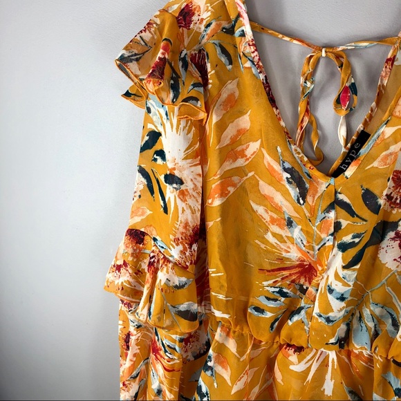 Hype Yellow Floral Semi Sheer Tie Back Blouse - Picture 3 of 8